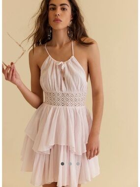 Nwt Free People Whisper Waves Pale Pink Tiered Mini Dress xs